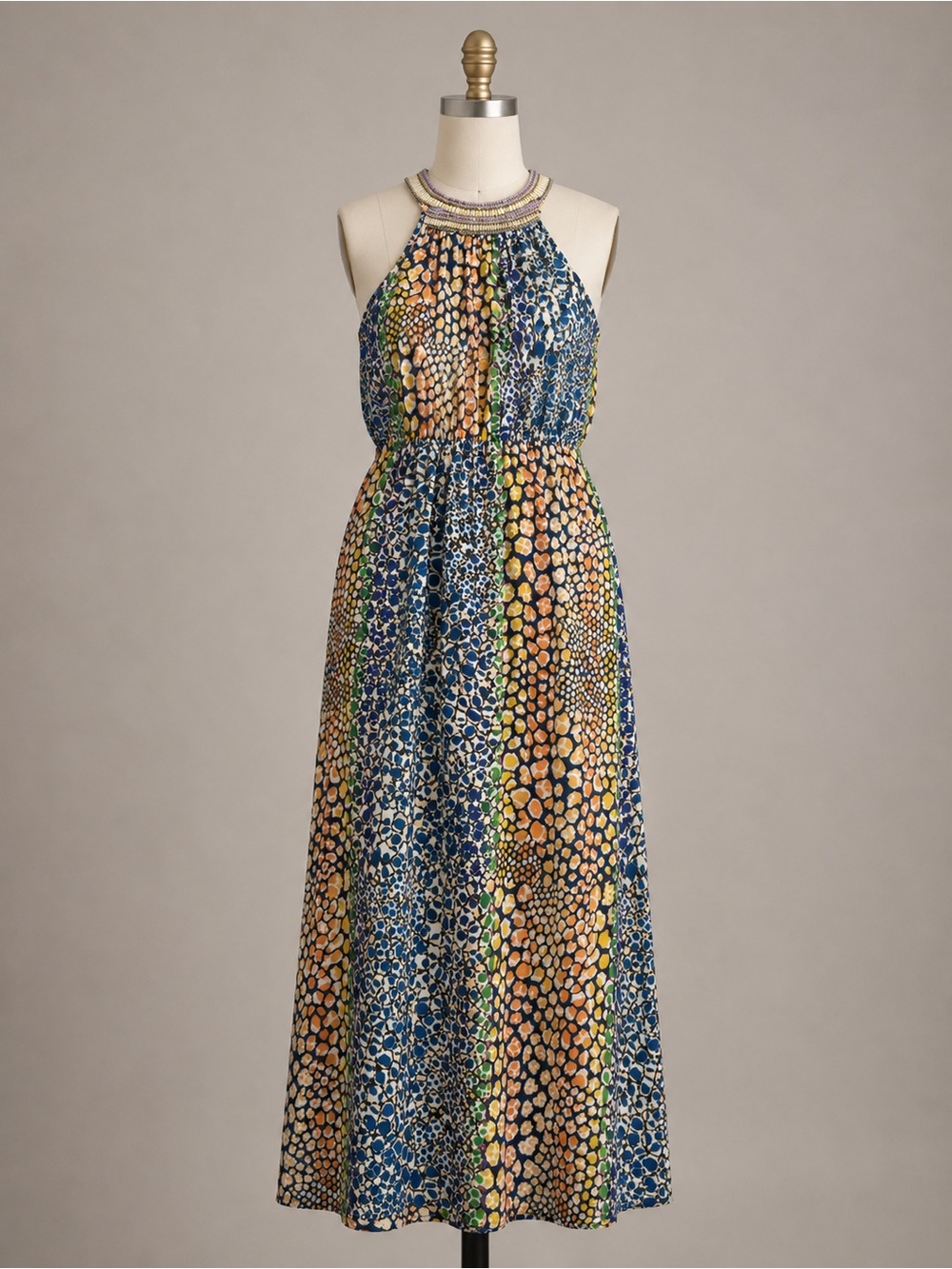 Sleeveless Halter Maxi Dress in Blue Multi From Anthropologie